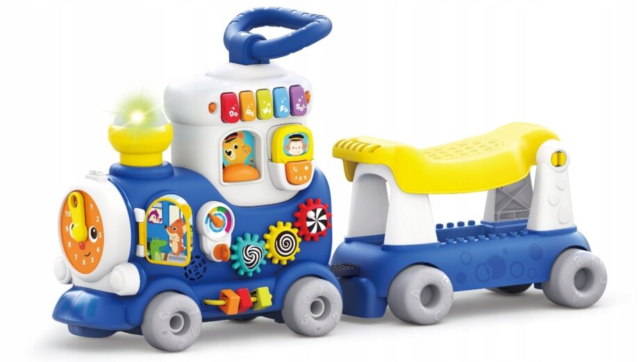 DUMEL JEŹDZIK POCIĄG Z WAGONIKIEM 4W1 4 SPOSOBY ZABAWY 12M+ NIEBIESKI